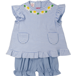 Blue Knit Stripe Bloomer Set - Daisies Girls Sets Claire & Charlie