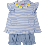 Blue Knit Stripe Bloomer Set - Daisies Girls Sets Claire & Charlie