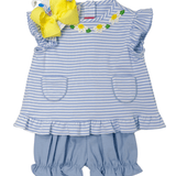 Blue Knit Stripe Bloomer Set - Daisies Girls Sets Claire & Charlie
