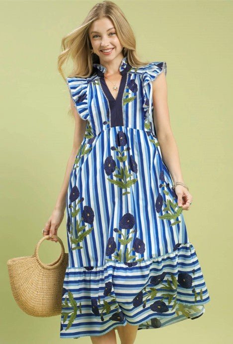 Blue Meadow Stripe Dress Long Dresses Umgee