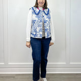 Bluebell Toile Quilted Vest - Blue Tops Umgee