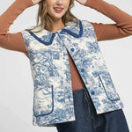 Bluebell Toile Quilted Vest - Blue Tops Umgee