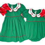 Bow & Holly Embroidered Scallop Dress - Hunter Green Girls Occasion Dresses Sweet Dreams