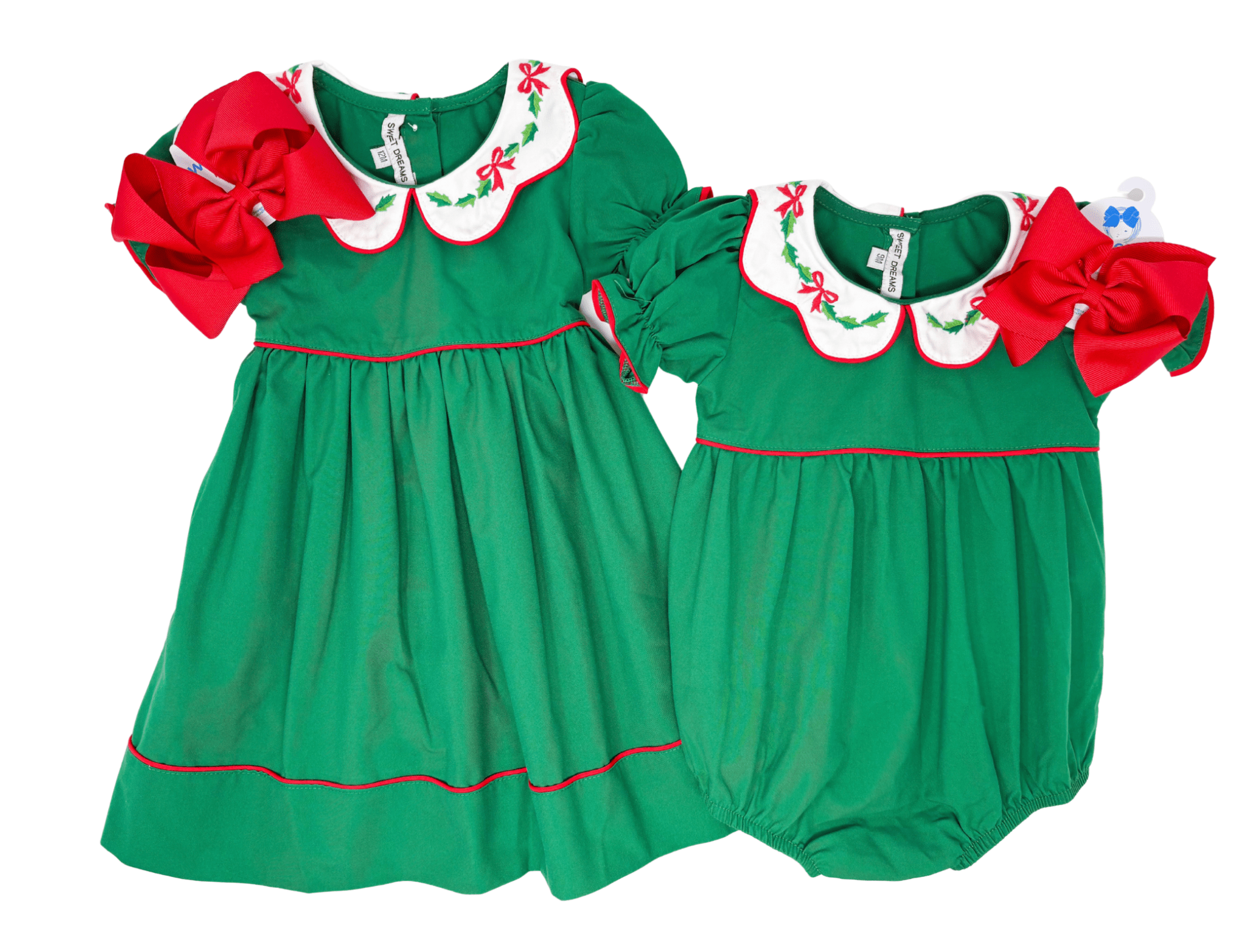 Bow & Holly Embroidered Scallop Dress - Hunter Green Girls Occasion Dresses Sweet Dreams