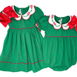 Bow & Holly Embroidered Scallop Dress - Hunter Green Girls Occasion Dresses Sweet Dreams