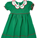 Bow & Holly Embroidered Scallop Dress - Hunter Green Girls Occasion Dresses Sweet Dreams