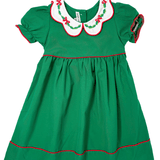 Bow & Holly Embroidered Scallop Dress - Hunter Green Girls Occasion Dresses Sweet Dreams