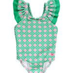 Bow V-Back One Piece - Pink Coastal Cane Kids Swim Rufflebutts