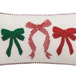 Bow Whimsy Christmas Embroidered Pillow Home Decor Mudpie