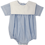 Boy's Bubble w/ Collar - Lt. Blue Stripe Boys Bubbles + Rompers Petit Bebe