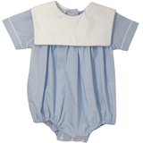Boy's Bubble w/ Collar - Lt. Blue Stripe Boys Bubbles + Rompers Petit Bebe