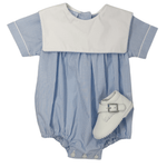 Boy's Bubble w/ Collar - Lt. Blue Stripe Boys Bubbles + Rompers Petit Bebe