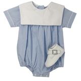 Boy's Bubble w/ Collar - Lt. Blue Stripe Boys Bubbles + Rompers Petit Bebe