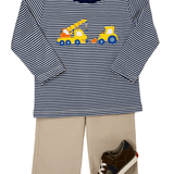 Boys Crane Knit Shirt - Navy Blue Stripe - Sugar Babies Children's Boutique/Meg's Shoppe