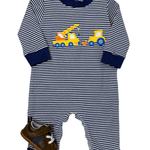 Boys Crane Romper - Navy Blue Stripe - Sugar Babies Children's Boutique/Meg's Shoppe
