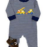 Boys Crane Romper - Navy Blue Stripe - Sugar Babies Children's Boutique/Meg's Shoppe