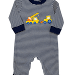 Boys Crane Romper - Navy Blue Stripe - Sugar Babies Children's Boutique/Meg's Shoppe