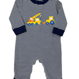 Boys Crane Romper - Navy Blue Stripe - Sugar Babies Children's Boutique/Meg's Shoppe