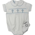 Boy's Cross Knit Bubble - White Boys Bubbles + Rompers Petit Bebe