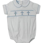 Boy's Cross Knit Bubble - White Boys Bubbles + Rompers Petit Bebe