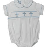 Boy's Cross Knit Bubble - White Boys Bubbles + Rompers Petit Bebe