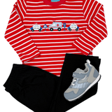 Boys Emergency Cars Knit Shirt - Red Stripe Boys Shirts + Polos Claire & Charlie