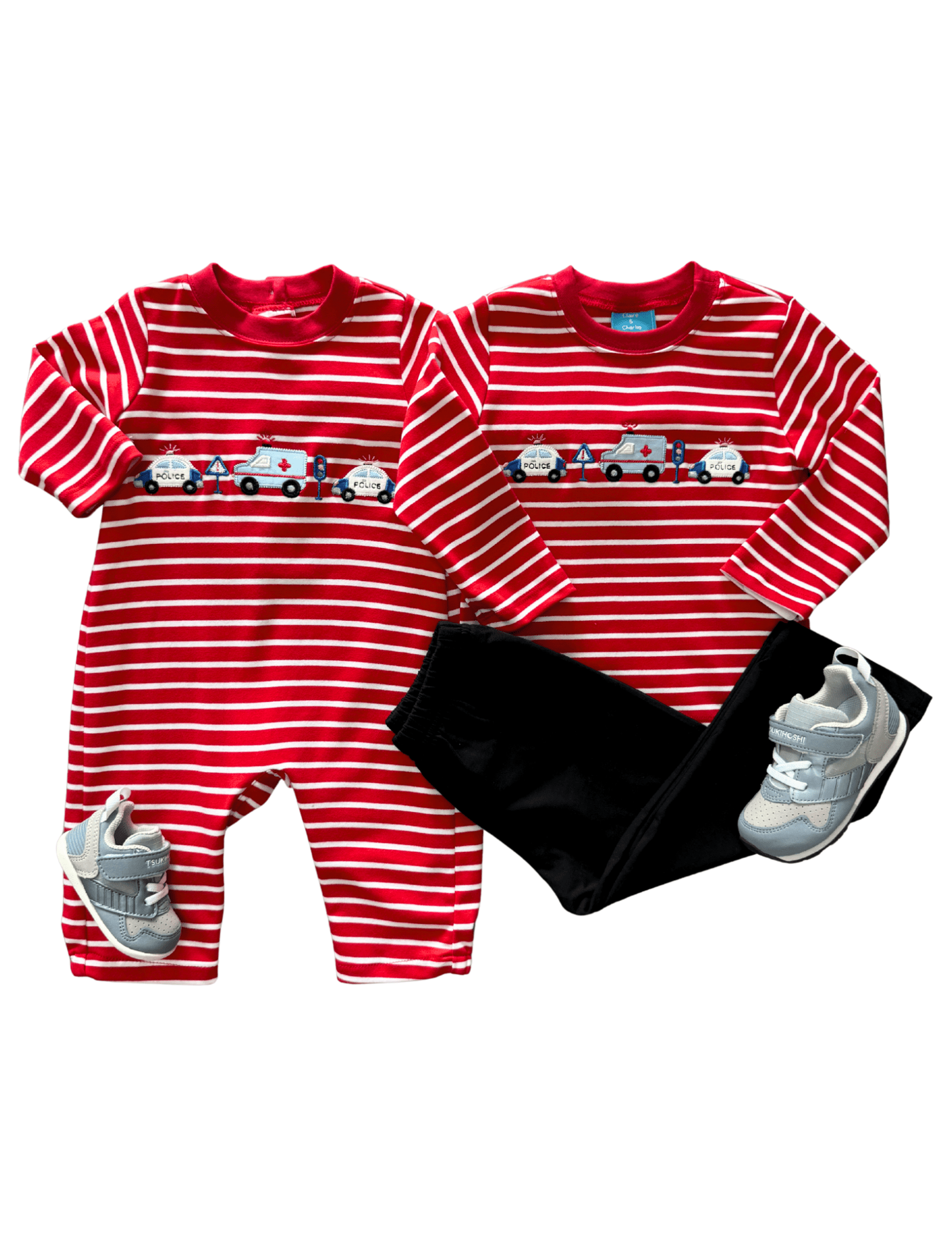Boys Emergency Cars Knit Shirt - Red Stripe Boys Shirts + Polos Claire & Charlie