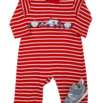 Boys Emergency Cars Romper - Red Stripe Boys Bubbles + Rompers Claire & Charlie