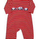 Boys Emergency Cars Romper - Red Stripe Boys Bubbles + Rompers Claire & Charlie