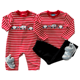 Boys Emergency Cars Romper - Red Stripe Boys Bubbles + Rompers Claire & Charlie