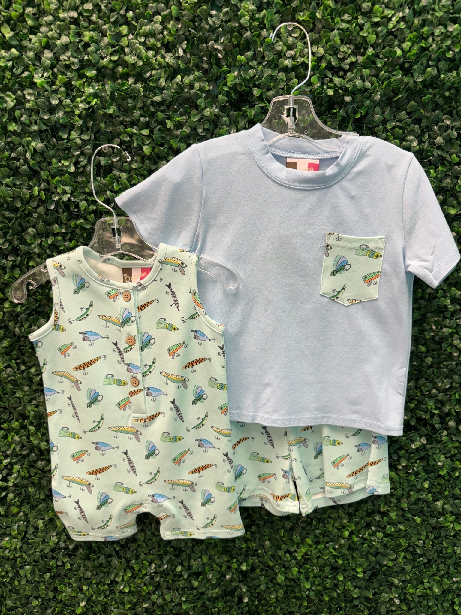 Boys Fishing Lures Shorts Set Boys Bubbles + Rompers Banana Split