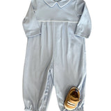 Boy's Knit Romper - Lt. Blue Gingham Boys Bubbles + Rompers Petit Bebe