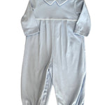 Boy's Knit Romper - Lt. Blue Gingham Boys Bubbles + Rompers Petit Bebe