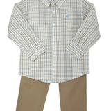 Boys L/S Dress Shirt - Tan/Lt. Blue/Green Plaid Boys Shirts + Polos Southbound