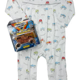 Boys Monster Trucks Pima Romper Boys Bubbles + Rompers Baby Loren