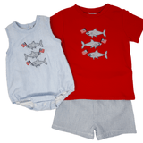 Boys Patriotic Sharks Romper Boys Bubbles + Rompers Three Sisters