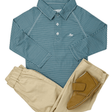 Boy's Polo LS - Blue Haze Stripe Boys Shirts + Polos Southbound