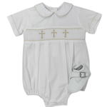 Boy's Poplin Crosses Bubble - White Boys Bubbles + Rompers Petit Bebe