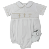 Boy's Poplin Crosses Bubble - White Boys Bubbles + Rompers Petit Bebe