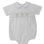 Boy's Poplin Crosses Bubble - White Boys Bubbles + Rompers Petit Bebe