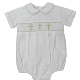 Boy's Poplin Crosses Bubble - White Boys Bubbles + Rompers Petit Bebe