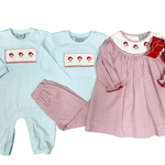 Boys Santa Smocked Romper Boys Bubbles + Rompers Three Sisters