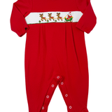 Boys Santa w/ Sleigh Romper - Red Boys Bubbles + Rompers Petit Bebe