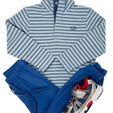 Boys Sporty Snap Pullover - Ashley Blue Dark Denim Stripe Boys Sweaters + Sweatshirts Prodoh