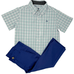 Boys S/S Dress Shirt - Grey/Teal Plaid Boys Shorts Southbound