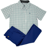 Boys S/S Dress Shirt - Grey/Teal Plaid Boys Shorts Southbound
