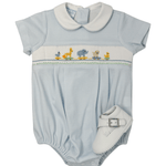Boy's Toy Parade Knit Bubble - Blue Gingham Boys Bubbles + Rompers Petit Bebe