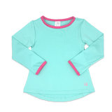 Bridget Basic L/S Tee - Totally Turquoise/Power Pink Girls Tops + Tees Set Athleisure