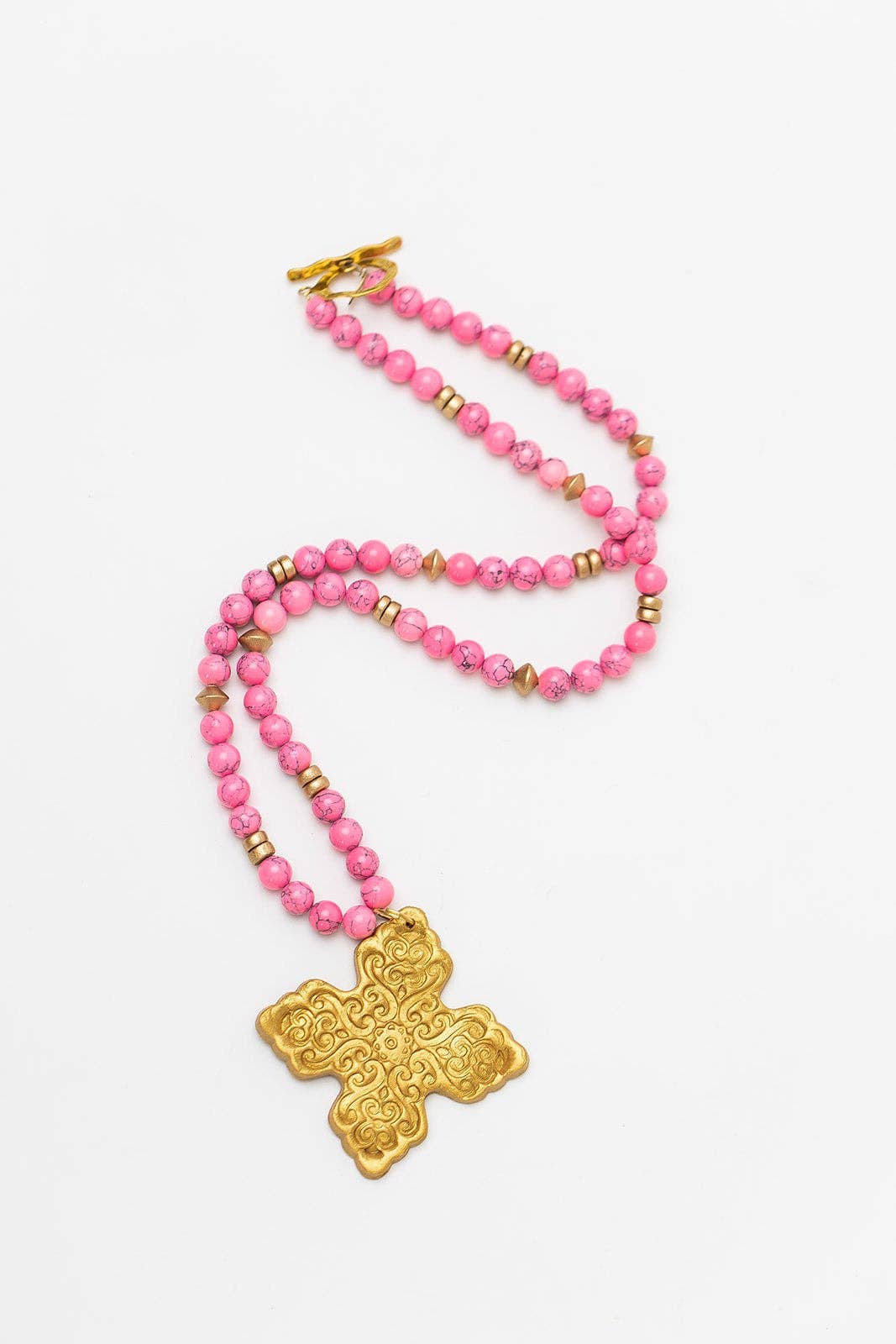 Bright Pink Jade with Lydia Cross Necklaces Hidden Truth Jewelry