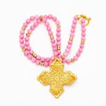 Bright Pink Jade with Lydia Cross Necklaces Hidden Truth Jewelry
